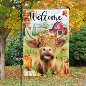 Welcome Fall Highland Cow Highland Cattle Farmhouse Pumpkins Flag TQN1571F