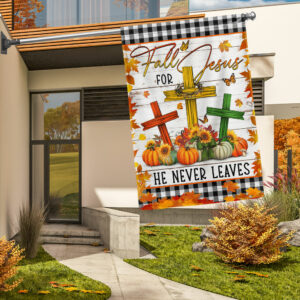 Fall For Jesus He Never Leaves Fall Thanksgiving Christian Cross Halloween Pumpkins Flag TPT1091F
