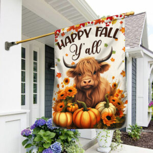 Happy Fall Y'all Highland Cow Pumpkins Fall Flag TPT1146F