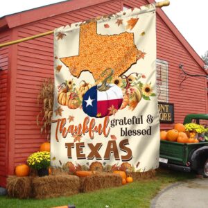 Thanksgiving Texas Flag Thankful Grateful And Blessed Pumpkin Fall Halloween Flag TPT1130Fv3