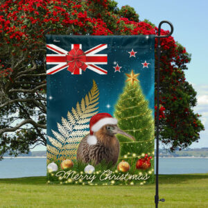 New Zealand Christmas Kiwi Bird and Fern Flag MLN2060F