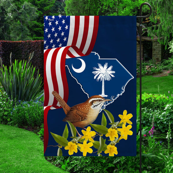 South Carolina State Yellow Jessamine Flower and Carolina Wren Bird Flag MLN2065F