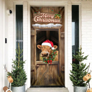 Funny Cow Cattle Merry Christmas Door Cover TPT1243D