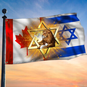 Jewish Israel Canada Grommet Flag, Lion Of Judah Israeli Canadian Flag TQN1904GF
