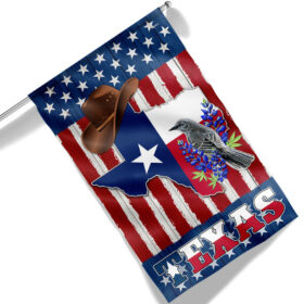 Texas Bluebonnet and Mockingbird American Flag MLN2057F
