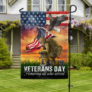 Memorial Day Veterans Day Honoring All Who Served Kneeling Soldier American Flag MLN2026F
