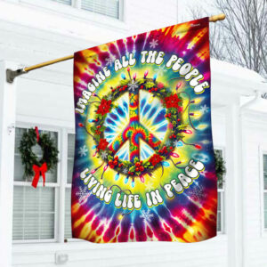 Hippie Peace Sign Christmas Flag Imagine All The People Living Life In Peace MLN2104F