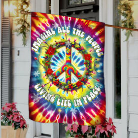Hippie Peace Sign Christmas Flag Imagine All The People Living Life In Peace MLN2104F