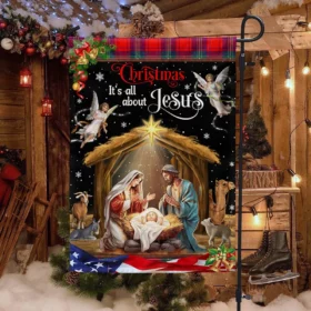 Christmas It’s All About Jesus. Nativity of Jesus Holy Family Flag MLN1958F