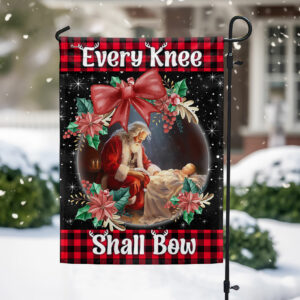 Santa Claus Kneeling With Baby Jesus Every Knee Shall Bow Flag MLN2102F