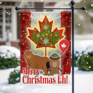 Canada Merry Christmas Eh Canada Beaver and Bear Flag MLN2218F