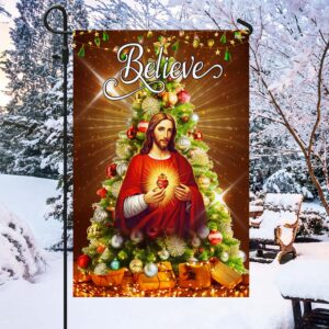 The Sacred Heart Of Jesus Believe Christmas Tree Flag MLN2142F