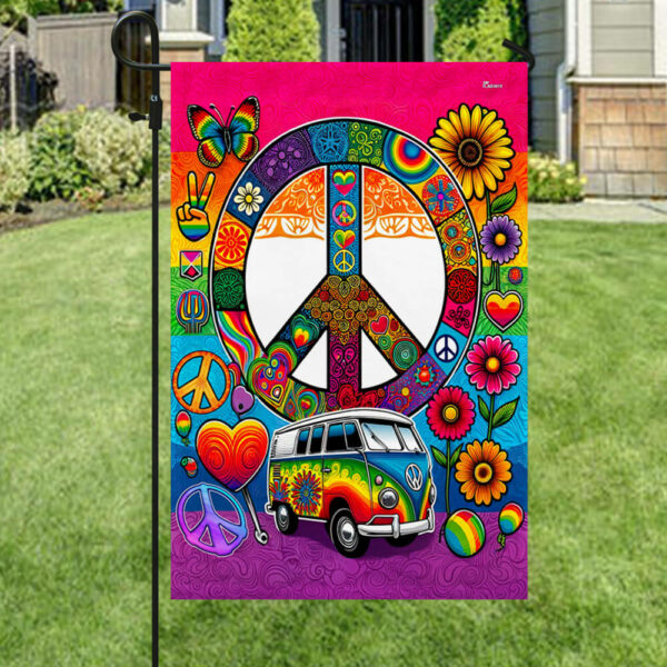 FLAGWIX  Hippie Peace Sign Hippie Van Tie Dye Flag MLN2254F