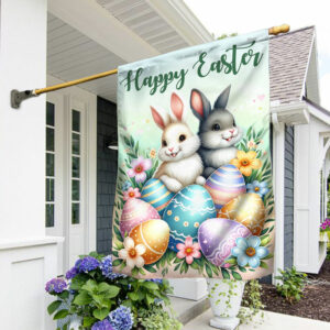 Happy Easter Bunnies Eggs Flag TQN2353F