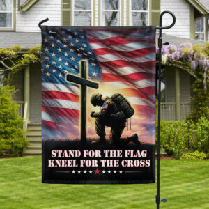 Veteran Kneeling Christ Cross Flag Stand For The Flag Kneel For The Cross Flag MLN2354F