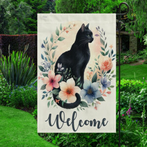 Floral Black Cat Flag TQN2230F