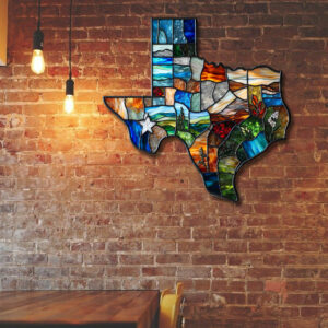 Stained Glass Texas Map Hanging Metal Sign TQN2283MS