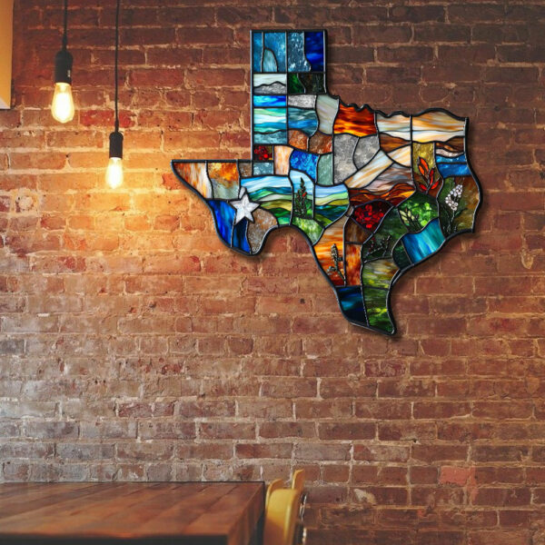 Stained Glass Texas Map Hanging Metal Sign TQN2283MS