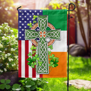 Irish Celtic Knot Cross Irish and American Flag MLN2508F