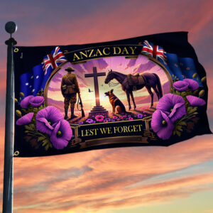 Anzac Day Animals in War Purple Poppy Grommet Flag TQN2511GF