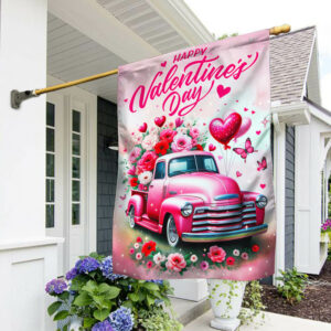 FLAGWIX  Happy Valentine's Day Pink Truck Flag MLN2386F