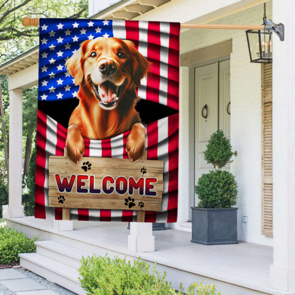 FLAGWIX  Red Golden Retriever Dog Welcome American Flag TQN1135Fv2b
