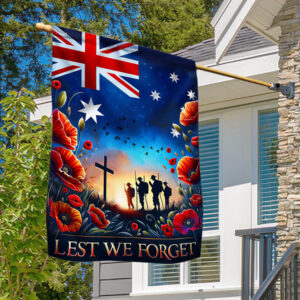 FLAGWIX  Anzac Day Australia Flag Lest We Forget Australian Veteran Kneeling The Cross Flag MLN2536F
