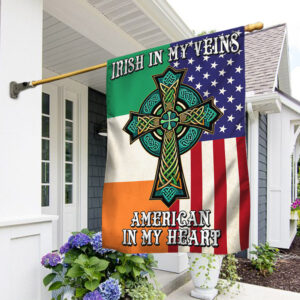 FLAGWIX  Irish Celtic Knot Cross Flag Irish In My Veins American In My Heart Flag MLN2416F