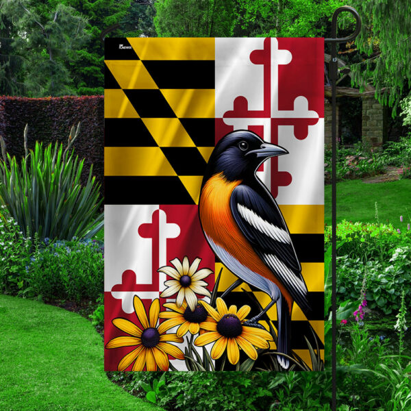 Maryland State Baltimore Oriole Bird and Black-eyed Susan Flower Flag MLN2537F