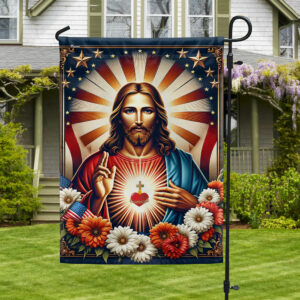 Sacred Heart of Jesus Religious American Flag MLN2664F
