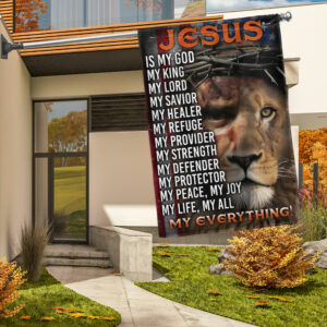Jesus Is My God, My Everything, Lion Christian Cross Jesus Flag TPT1574F