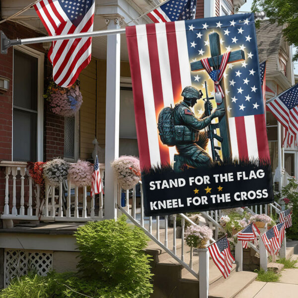 Stand For The Flag, Veteran Christian Cross Memorial American Flag TPT1608F