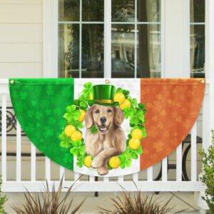 Irish Shamrock Golden Retriever St. Patrick’s Day Non-Pleated Fan Flag TPT1627FL