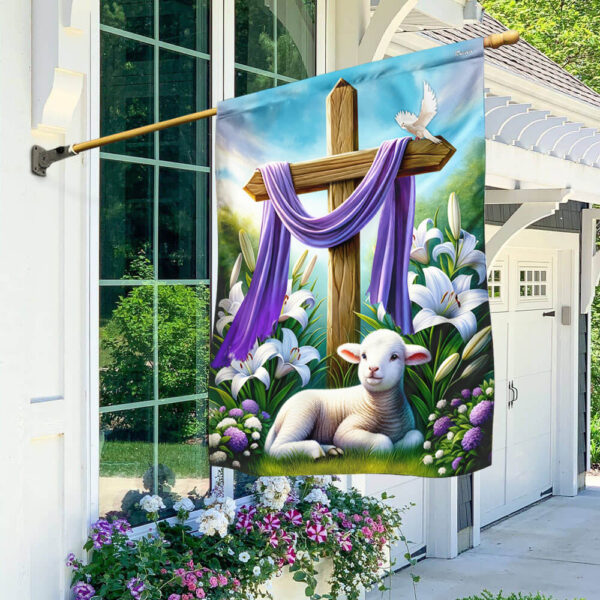 Easter Day Lamb Purple Cloth on Cross Flag MLN2604F