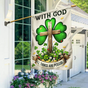 FLAGWIX Irish St Patricks Day Shamrock With God All Things Are Possible Flag TQN2582F