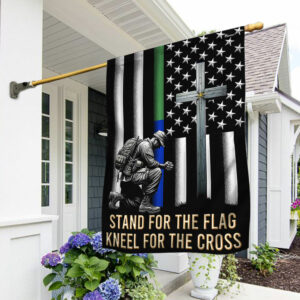 FLAGWIX  Veteran Kneeling Christ Cross Thin Green & Blue Line American Flag MLN2286Fv1
