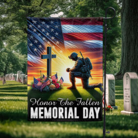FLAGWIX Veteran Memorial Day Honor The Fallen American Soldier Kneeling The Cross Flag MLN2739F