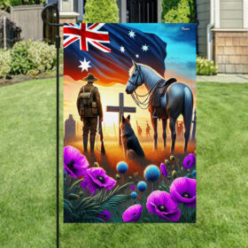 FLAGWIX Anzac Day Animals in War Purple Poppy Australia Flag MLN2834F