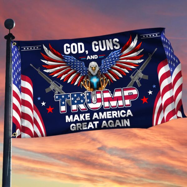 God Guns and Trump MAGA Patriotic American Grommet Flag TPT1655GF