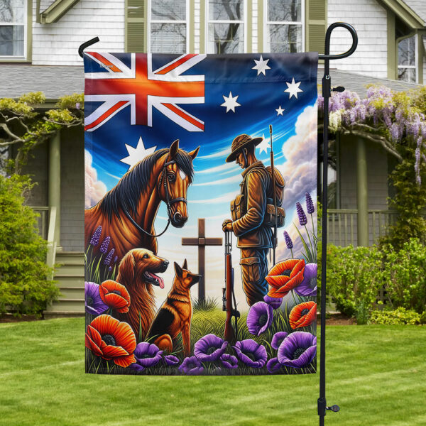 FLAGWIX Anzac Day Animals in War Purple Poppy Australia Flag MLN2725F