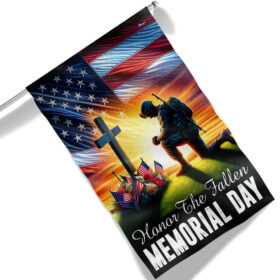 FLAGWIX Veteran Memorial Day Honor The Fallen American Soldier Kneeling The Cross Flag MLN2739F