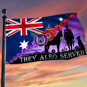 Anzac Day Red Purple Poppy They Also Served Grommet Flag TQN2698GF