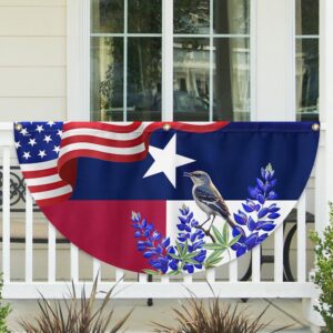 Texas with Northern Mockingbird And Bluebonnet, Texas Non-Pleated Fan Flag TPT1701FL