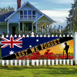 Memorial Day Australia Red Poppy Remembrance Day. Lest We Forget Veteran Fence Banner TPT1656FB