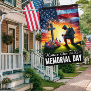 Veteran Memorial Day Honor The Fallen American Soldier Kneeling The Cross Flag MLN2739F