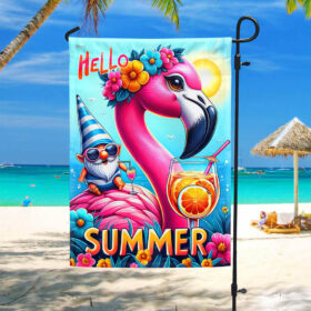 FLAGWIX Hello Summer Flamingo Gnome Flag TQN2647F