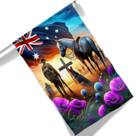 FLAGWIX Anzac Day Animals in War Purple Poppy Australia Flag MLN2834F