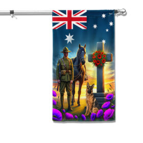 FLAGWIX Anzac Day Animals in War Purple Poppy Australian Flag MLN2836F