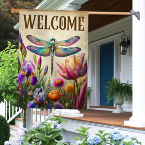 Welcome Dragonfly Flowers Flag TQN2667F