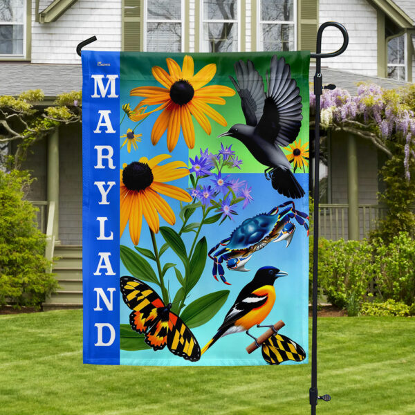 Maryland with Black-Eyed Susan Flowers, Chesapeake Bay Blue Crab and Baltimore Oriole Flag MLN2837F